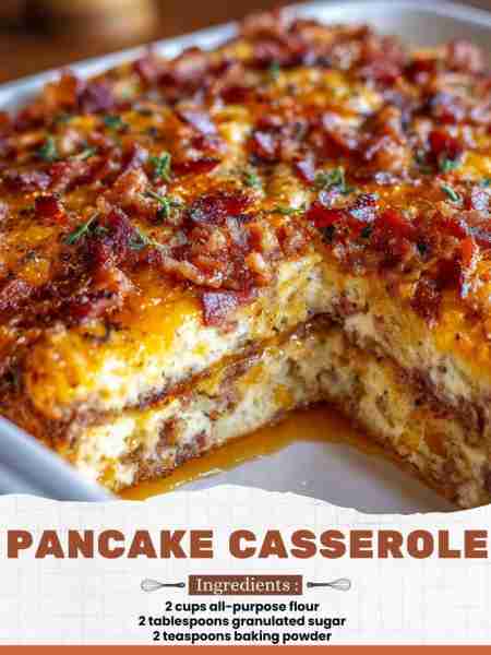 Pancake Casserole Ingredients: 2 cups all-purpose flour 2 tablespoons granulated sugar 2 teaspoons b...
