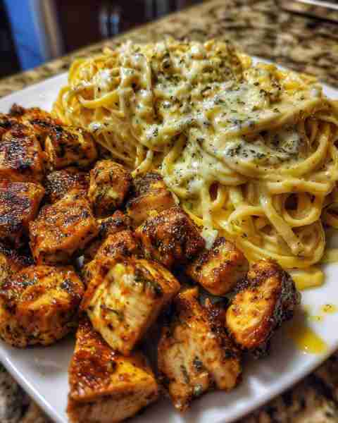 Lemon Garlic Parmesan Chicken with Creamy Linguine Velveeta Sauce Ingredients: 4 boneless, skinless...