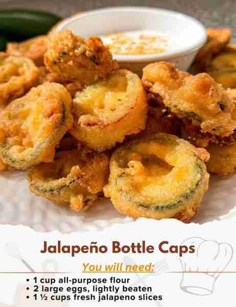 Jalapeño Bottle Caps Ingredients: - Canola oil, for frying - 1 cup all-purpose flour - ½ teaspoon sa...