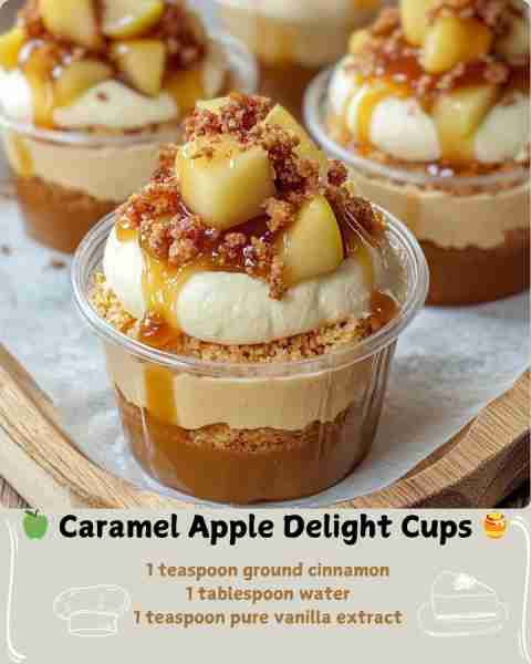 🍏 Caramel Apple Delight Cups 🍯 Ingredients For the Crumble Base: 1 ½ cups graham cracker crumbs (f...