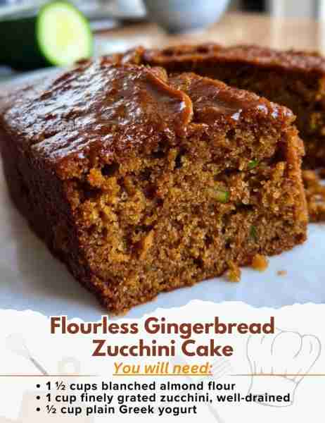 Flourless Gingerbread Zucchini Cake Ingredients: - 1 ½ cups blanched almond flour - 1 tsp ground gi...