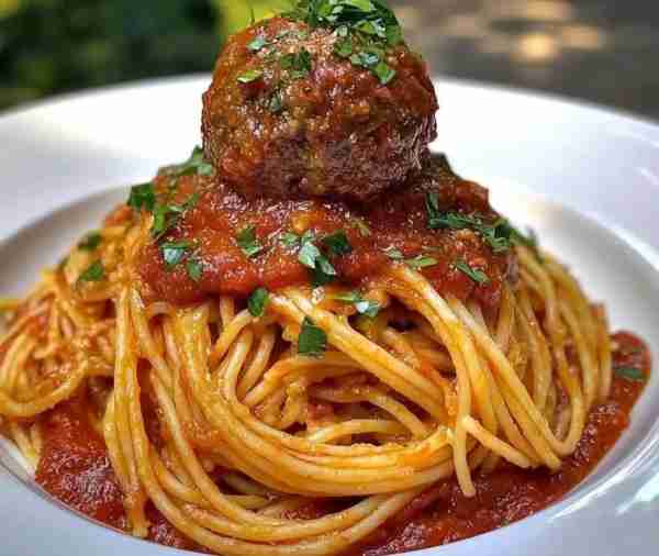 Spaghetti with a Giant Meatball Ingredients: For the Meatballs: 1 lb ground beef 1/2 lb ground pork...