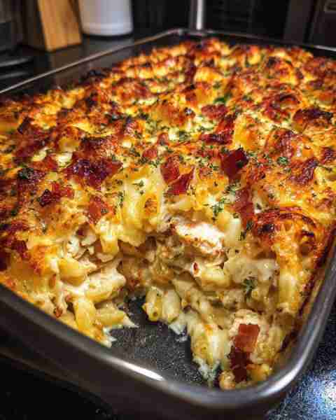 Cheesy Chicken and Bacon Pasta Bake Ingredients 12 oz (340 g) pasta (penne, fusilli, or rigatoni) 2...
