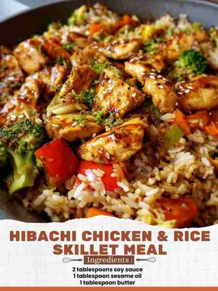 Hibachi Chicken & Rice Skillet Meal Ingredients: 2 tablespoons soy sauce 1 tablespoon sesame oil 1 t...