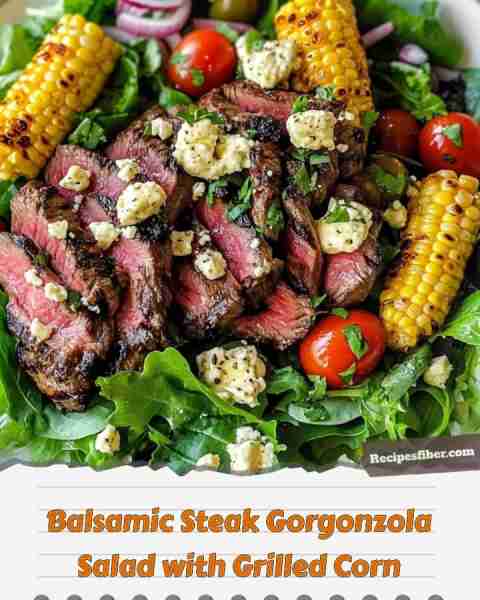 Balsamic Steak Gorgonzola Salad with Grilled Corn 🌽🥗🧀 Fresh and flavorful, this salad is a must-...
