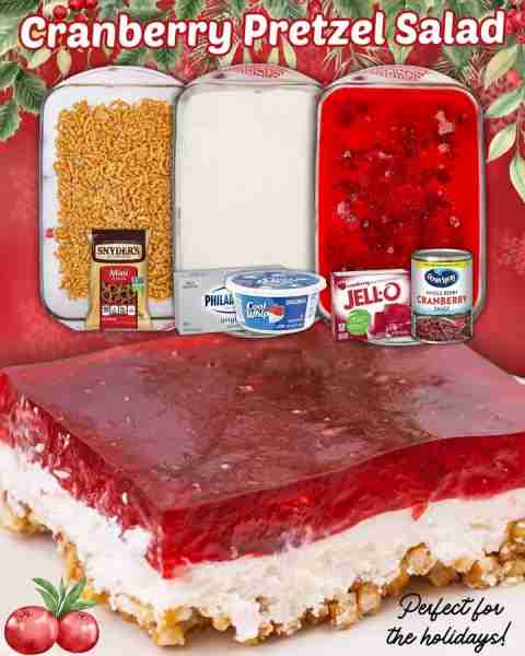 CRANBERRY PRETZEL SALAD! 2½ cups Pretzels 1 stick Unsalted Butter ¼ cup White Granulated Sugar 8 oz...
