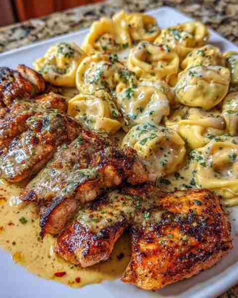 Cheddar Garlic Herb Chicken with Creamy Tortellini Alfredo Ingredients: 4 boneless, skinless chicken...