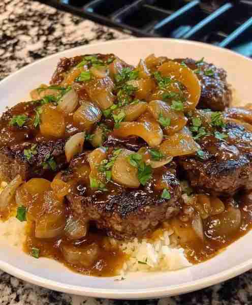 Classic Skillet Salisbury Steak Ingredients: 2 pounds ground beef 85/15 1 medium yellow onion grated...