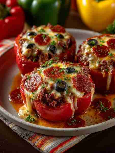 Here’s a Keto Pizza Stuffed Peppers recipe inspired by your image: Ingredients (serves 4) 4 large be...