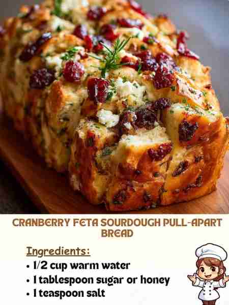 Cranberry Feta Sourdough Pull-Apart Bread Ingredients ½ cup (120ml) warm water 1 tablespoon sugar or...