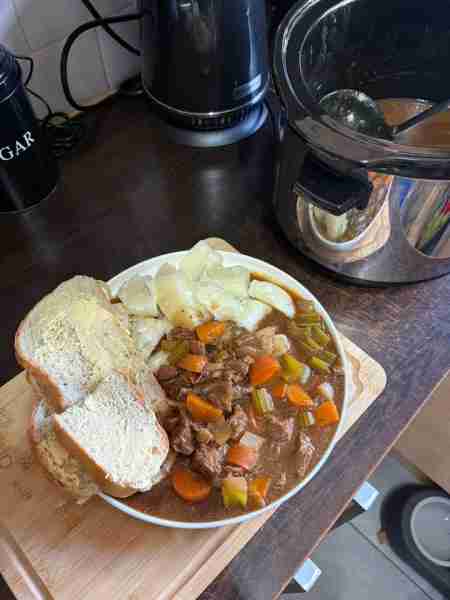 Slow cooked beef stew with homemade bread and tatties by Liam E