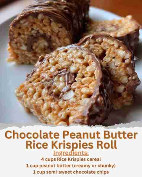 Chocolate Peanut Butter Rice Krispies Roll Ingredients: - 4 cups Rice Krispies cereal - 1 cup peanut...
