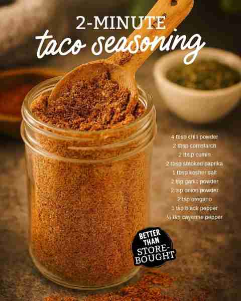 Make your own taco seasoning with simple pantry spices. 🌮🔥 Ingredients 4 tablespoons chili powder...