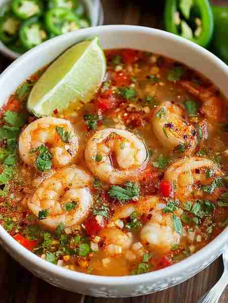 QUICK AND SPICY SHRIMP SOUP Ingredients: 1 lb medium shrimp, peeled and deveined 1 tbsp olive oil 1...