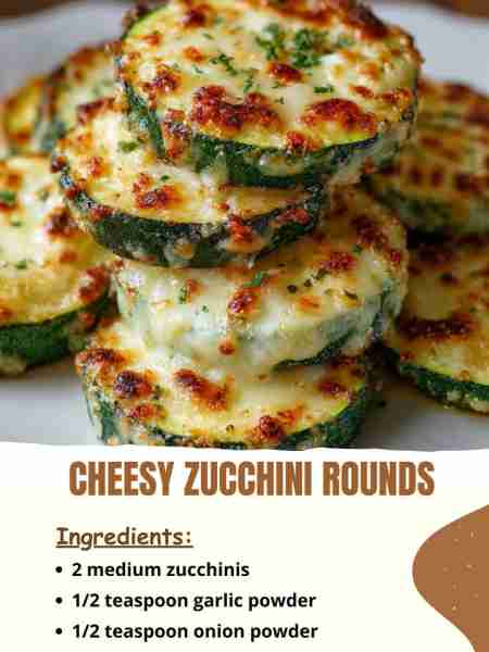 Cheesy Zucchini Rounds Ingredients 2 medium zucchinis ½ teaspoon garlic powder ½ teaspoon onion powd...
