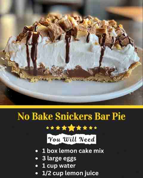 No Bake Snickers Bar Pie 📋 Ingredients • 1 pre-made graham cracker crust • 1 cup creamy peanut butt...