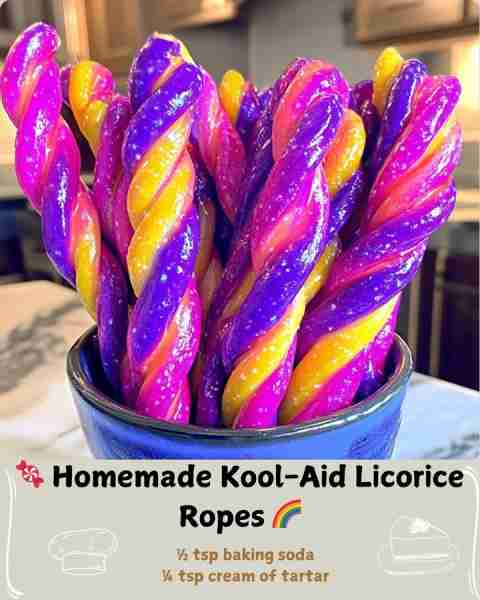 🍬 Homemade Kool-Aid Licorice Ropes 🌈 ✨ Ingredients • 1 packet (0.13 oz / 3.7g) unsweetened Kool-A...