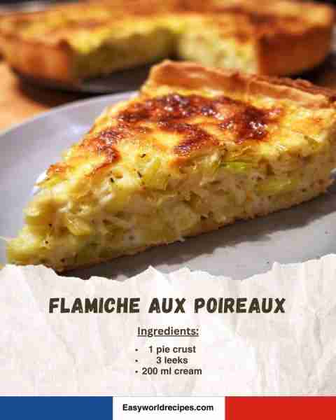 🧅 Flamiche aux Poireaux (Leek Tart) 🥧 Northern French savory tart with creamy leeks baked in a cri...