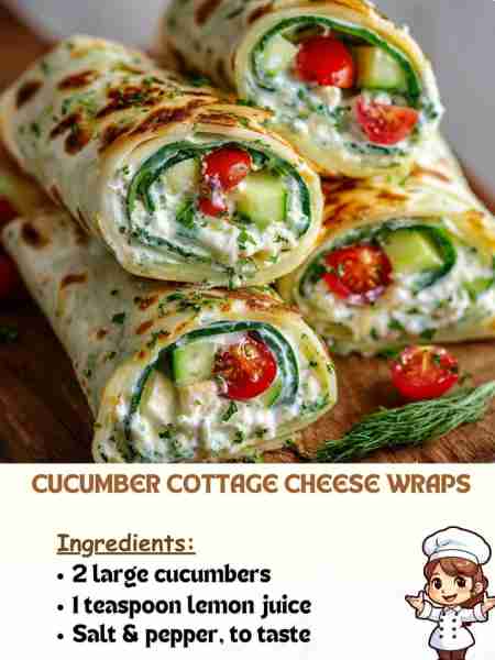 Cucumber Cottage Cheese Wraps Ingredients 2 large cucumbers 1 teaspoon lemon juice Salt & pepper, to...
