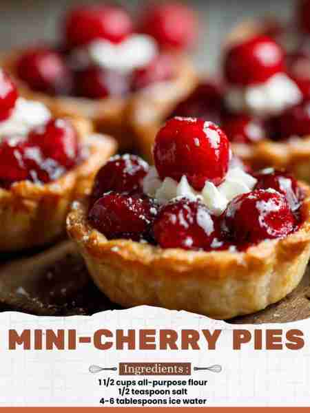 Mini-Cherry Pies Ingredients: 1 ½ cups all-purpose flour 1/2 teaspoon salt 4-6 tablespoons ice water
