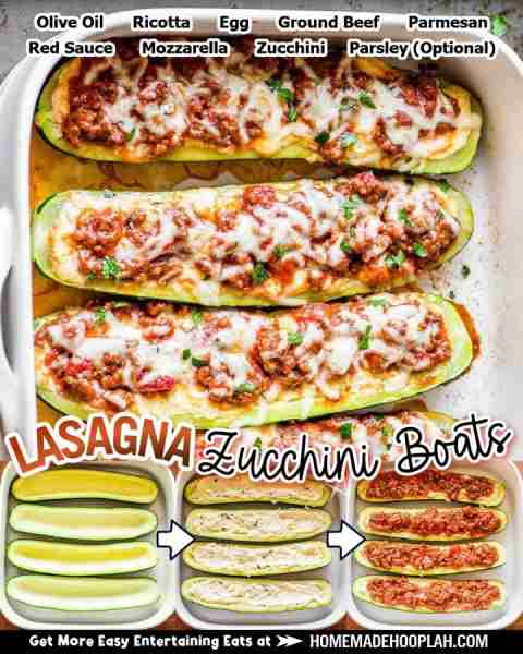 Tender baked zucchini filled with a mix of shredded mozzarella and Parmesan cheese that’s topped wit...