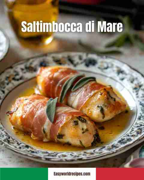 🥓 Saltimbocca di Mare A seafood version of the Roman classic, with fish fillets wrapped in prosciut...