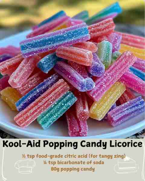 🍬 Kool-Aid Popping Candy Licorice 🎆 ✨ Ingredients: • 200g pure cane sugar (for cleaner flavor) •...