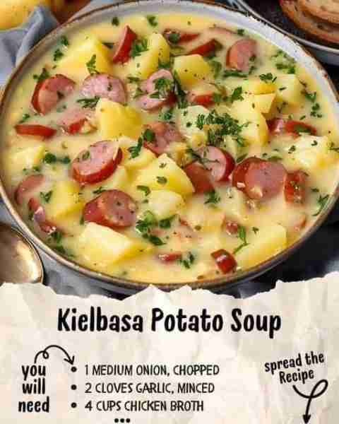 Kielbasa Potato Soup Ingredients: 1 pound turkey kielbasa, sliced 5 medium potatoes, peeled and dice...
