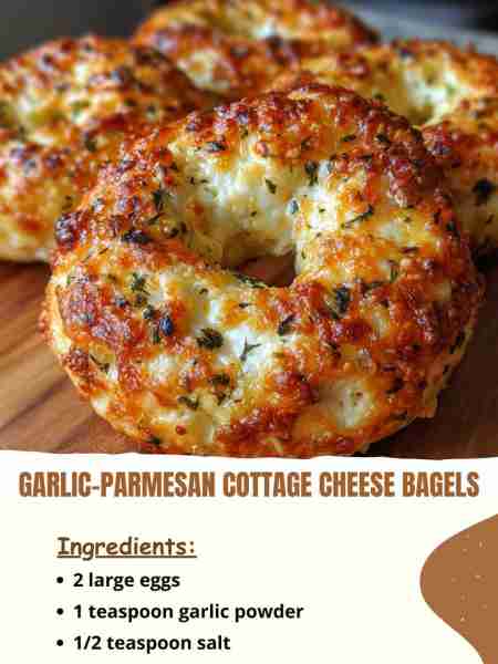 Garlic-Parmesan Cottage Cheese Bagels Ingredients 2 large eggs 1 teaspoon garlic powder ½ teaspoon s...