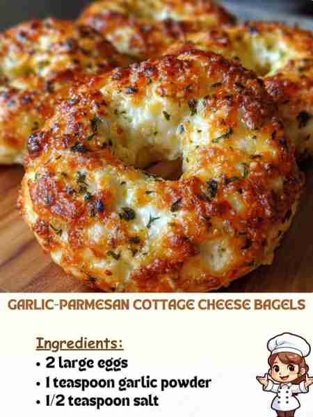 Garlic-Parmesan Cottage Cheese Bagels Ingredients 2 large eggs 1 teaspoon garlic powder ½ teaspoon s...