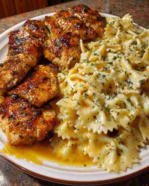Garlic Butter Parmesan Chicken with Creamy Bowtie Alfredo Ingredients: For the Chicken: 4 boneless,...