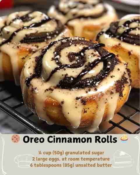 🍪 Oreo Cinnamon Rolls 🧁 Dough Ingredients: ½ cup (120ml) whole milk, warmed to 110°F (not hot) ¼ c...