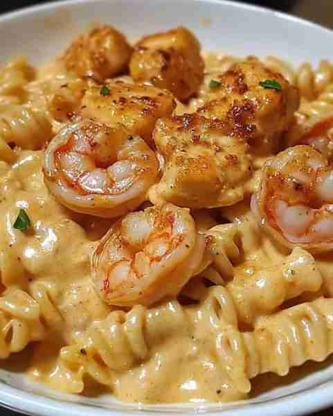 Creamy Cajun Shrimp and Chicken Pasta 🍤🍗🌶️ Ingredients: 1 lb chicken breast (sliced into strips) 1...