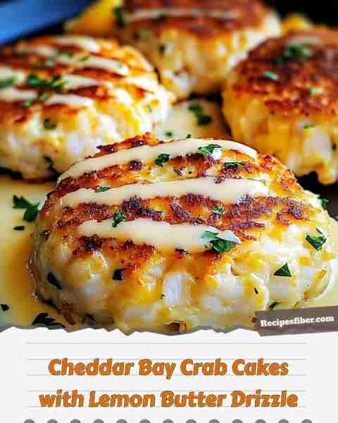 Cheddar Bay Crab Cakes with Lemon Butter Drizzle 🍽️🦀🍋 Delicious crab cakes topped with a zesty le...