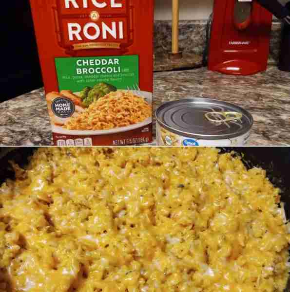 I use 2 boxes of the rice $1.28 a box and I usually use 2 cans of chicken, but I only had one on han...