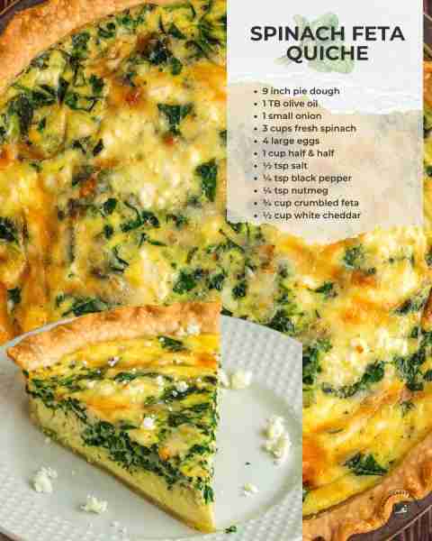 Easy (& impressive looking!) Spinach Feta Quiche 💁🏻‍♀️ You'll need ⬇️ • 9 inch pie dough • 1 TB ol...