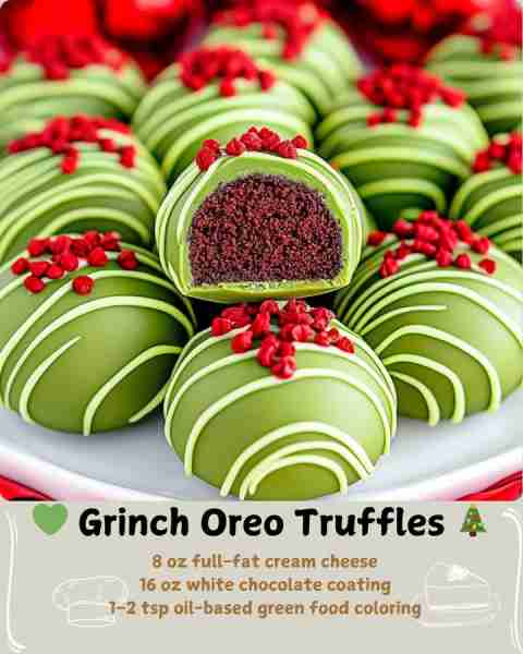 💚 Grinch Oreo Truffles 🎄 Ingredients 1 (14.3 oz) package mint-flavored Oreo® cookies (regular or D...