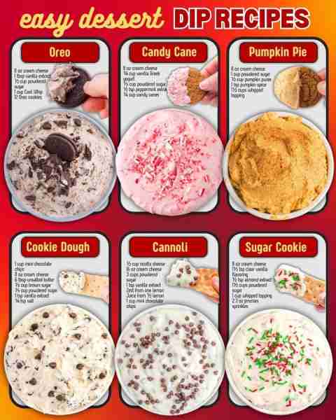 QUICK AND EASY DESSERT DIPS! OREO DIP: 8 oz cream cheese 1 tbsp vanilla extract ½ cup powdered sugar...