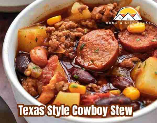 Texas Style Cowboy Stew Ingredients - 1 pound ground beef - 1 pound smoked sausage, sliced - 1 onion...