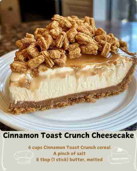 🥣 Cinnamon Toast Crunch Cheesecake 🧁 What You’ll Need For the Crust: 6 cups Cinnamon Toast Crunch...