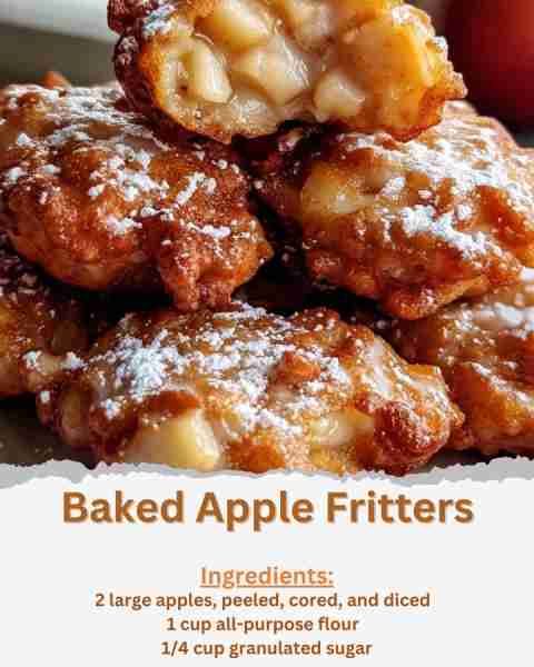 Baked Apple Fritters Ingredients: - 2 large apples, peeled, cored, and diced - 1 cup all-purpose flo...