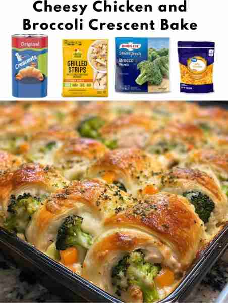 Cheesy Chicken and Broccoli Crescent Bake Ingredients: - 2 cups cooked, shredded chicken - 2 cups br...
