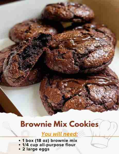 Brownie Mix Cookies Ingredients: - 1 box (18 oz) brownie mix - 1/4 cup all-purpose flour - 2 large e...