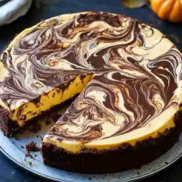 Marbled Chocolate Pumpkin Cheesecake Here’s a show-stopping recipe for Marbled Chocolate Pumpkin Che...