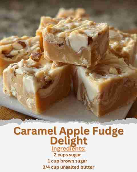 Caramel Apple Fudge Delight Ingredients: - 2 cups sugar - 1 cup brown sugar - 3/4 cup unsalted butte...