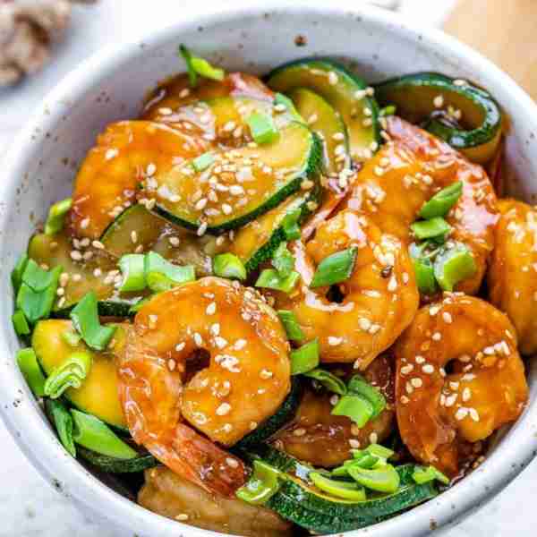 Busy day ahead? Here's a scrumptious meal idea that comes together fast: Sesame Shrimp and Zucchini...