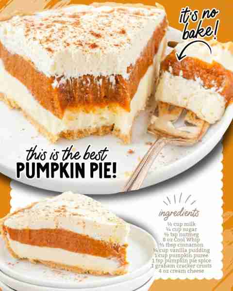 Creamy, dreamy, and no oven needed. This No Bake Pumpkin Pie is fall dessert perfection 🍁 🎃 Ingred...