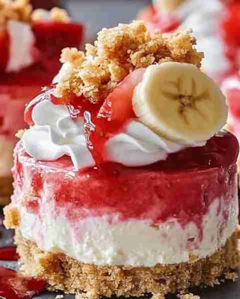 No-Bake Mini Strawberry Banana Pudding Crunch Cheesecakes Recipe Ingredients 1 ½ cups graham cracker...