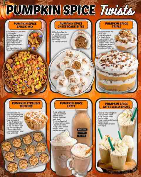 EASY PUMPKIN SPICE TWISTS! PUMPKIN SPICE SNACK MIX: 4 cups honey nut Chex cereal 2 cups pretzels 1 6...