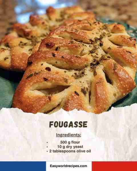🍞 Fougasse (Provençal Flatbread) 🌿 Rustic French bread shaped like a leaf, flavored with olive oil...